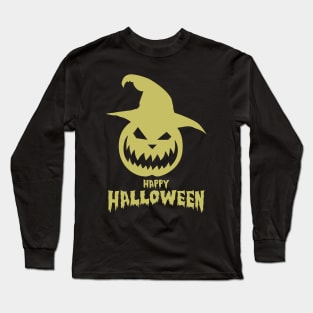 Happy Halloween With Gold Scary Pumpkin Long Sleeve T-Shirt